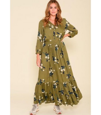 Brakeburn Primrose Olive Maxi Shirt Dress (Green) AW21